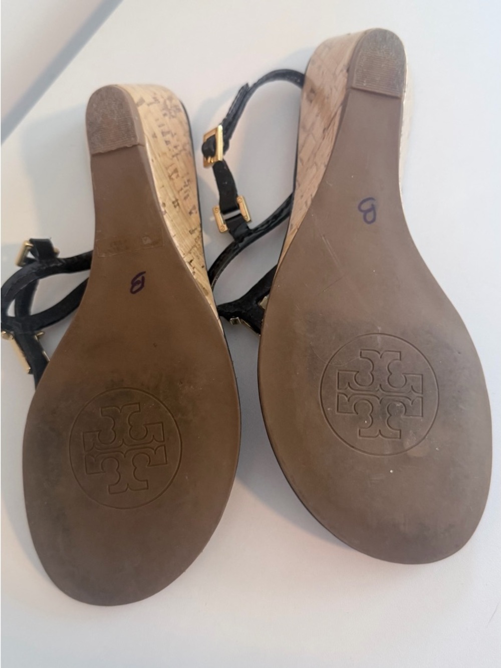 Tory Burch Black and Gold Logo Strap Sandals - Picture 4 of 4